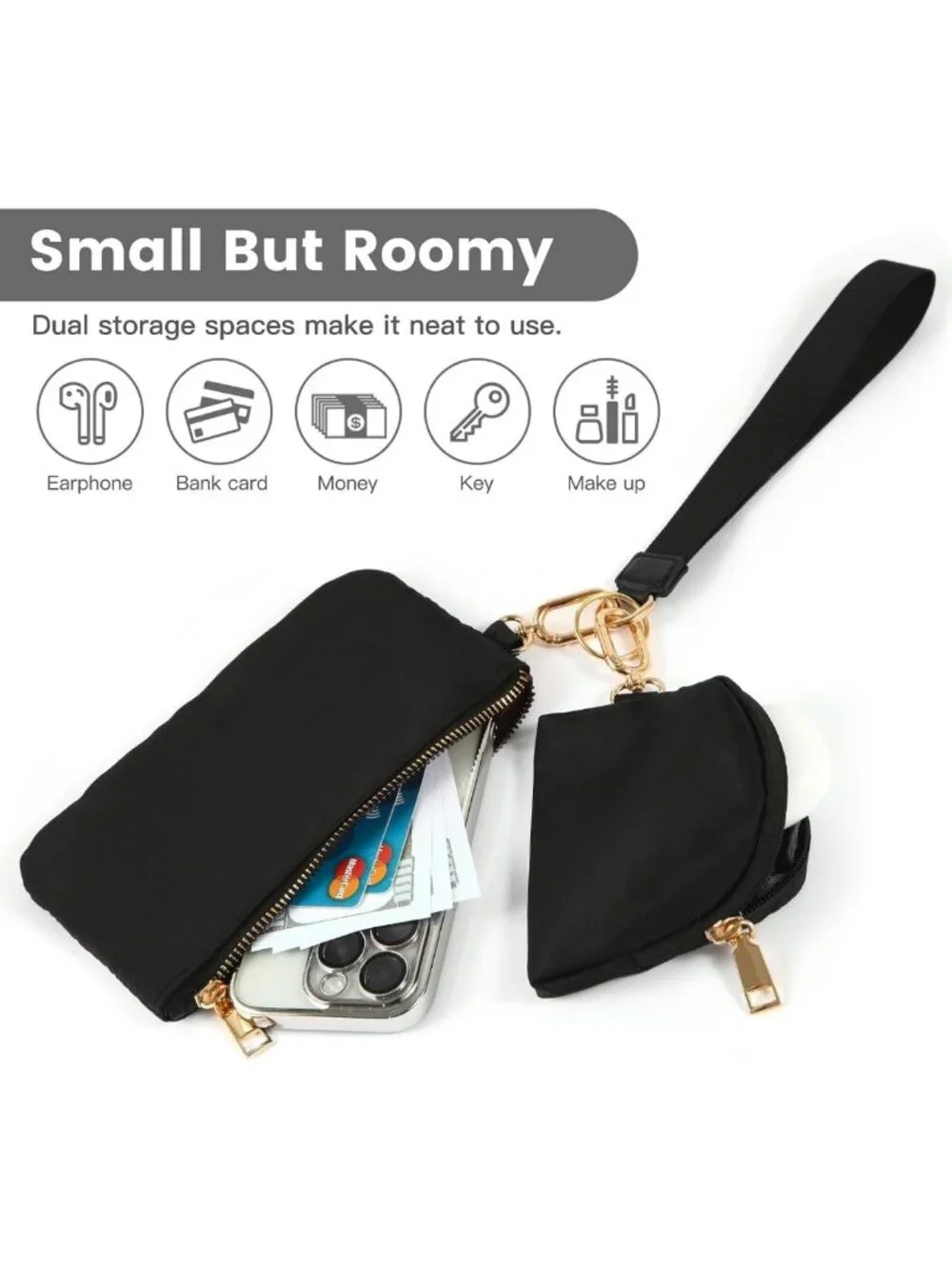 Chic Mini Zip Around Wristlet Wallet & Dual Pouch Keychain Coin Purse for Women
